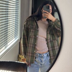 SHEIN Olive Plaid Button-Up Shirt